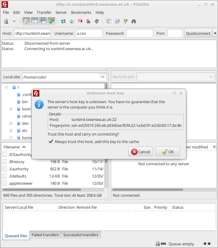 Transferring files using FileZilla