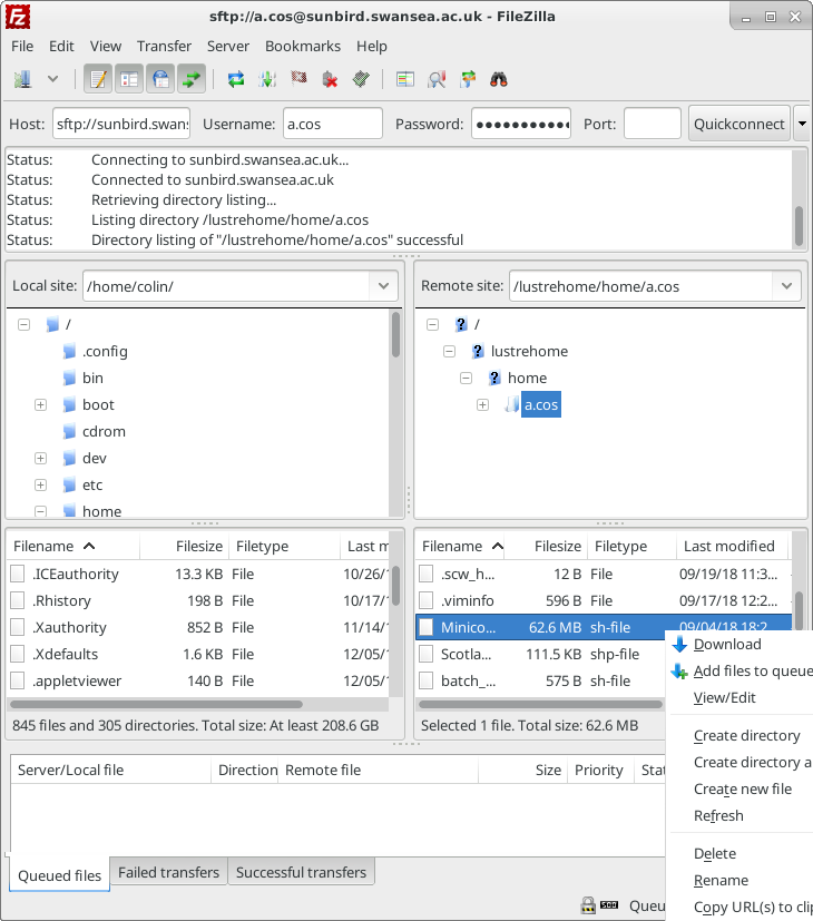 Transferring files using FileZilla