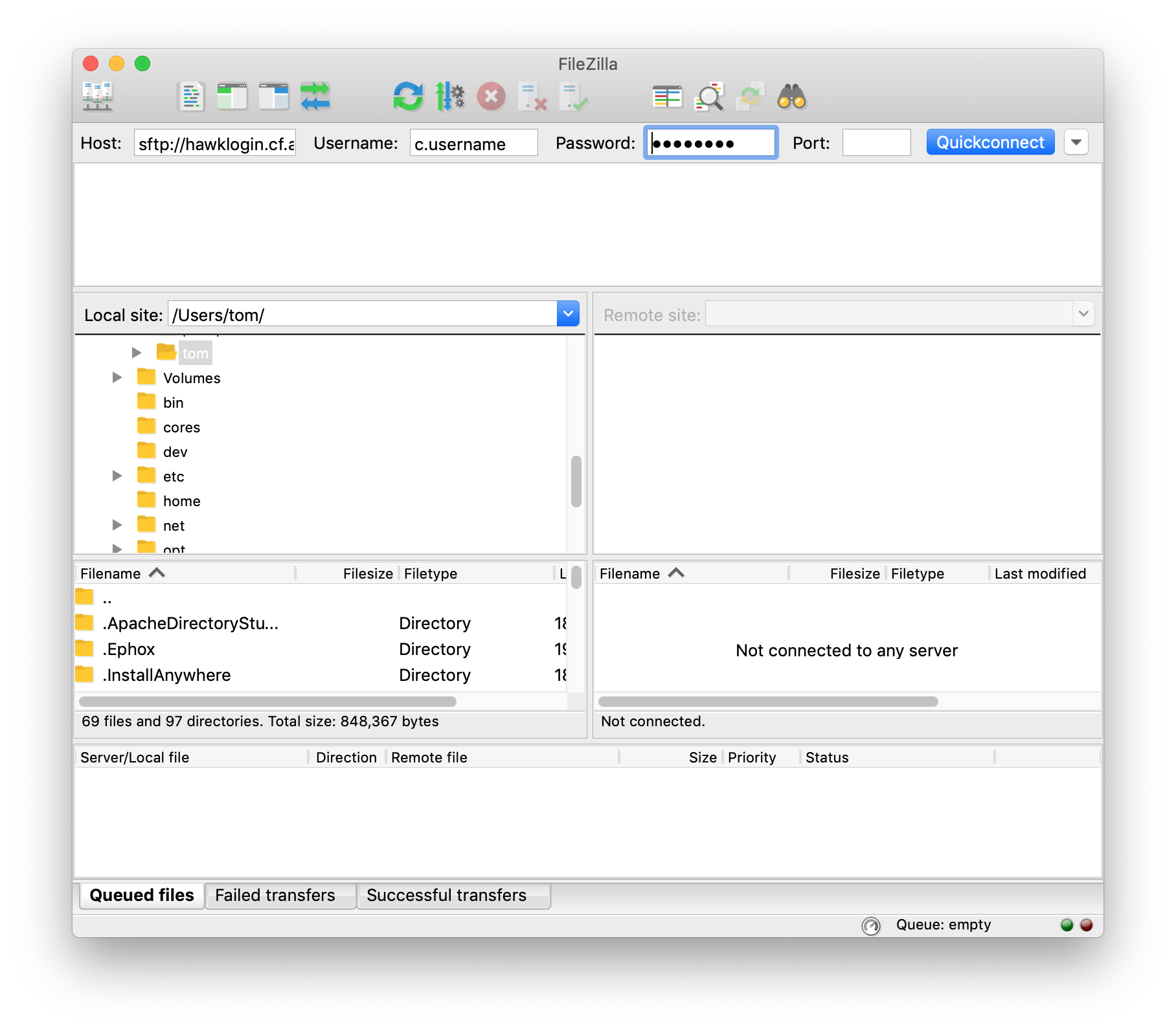 Transferring files using FileZilla