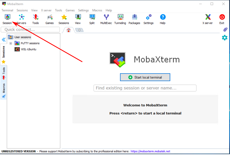 MobaXterm home window
